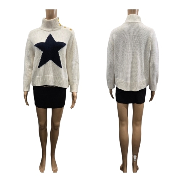 Kate Spade Broome St. Star Intarsia Mock Neck Sweater - Gold Buttons Size XS - Picture 6 of 9